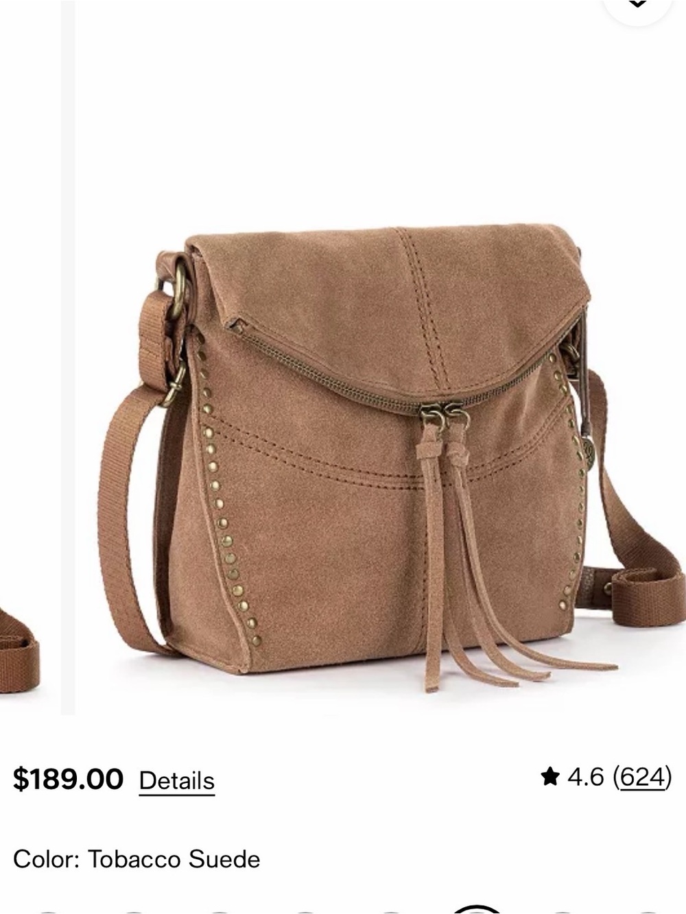 The Sak Tobacco Suede Crossbody with Fringe Zip and Studs Used Once Magnet Close